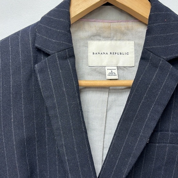 BANANA REPUBLIC Navy blue striped wool jacket rn 54023 stretch size 0 - Picture 5 of 12